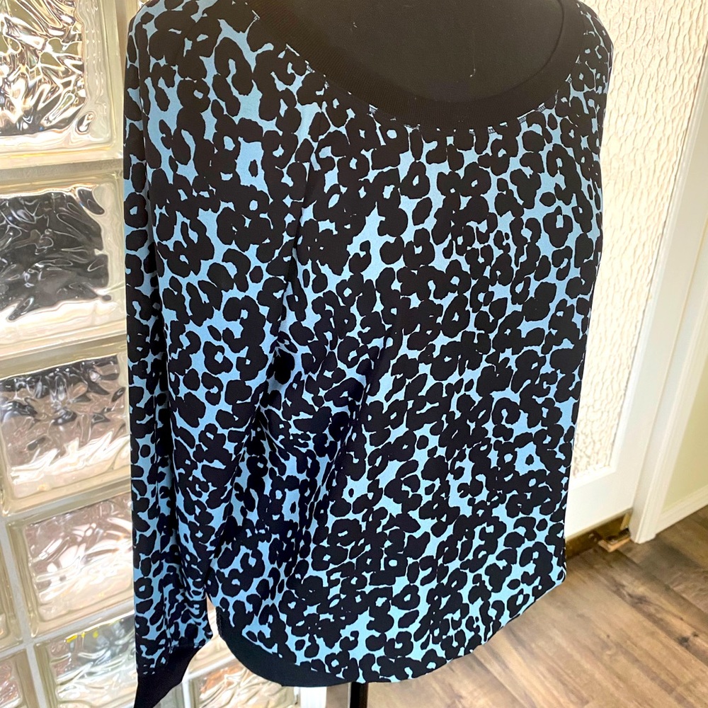 Light Blue Leopard Print Silk Top